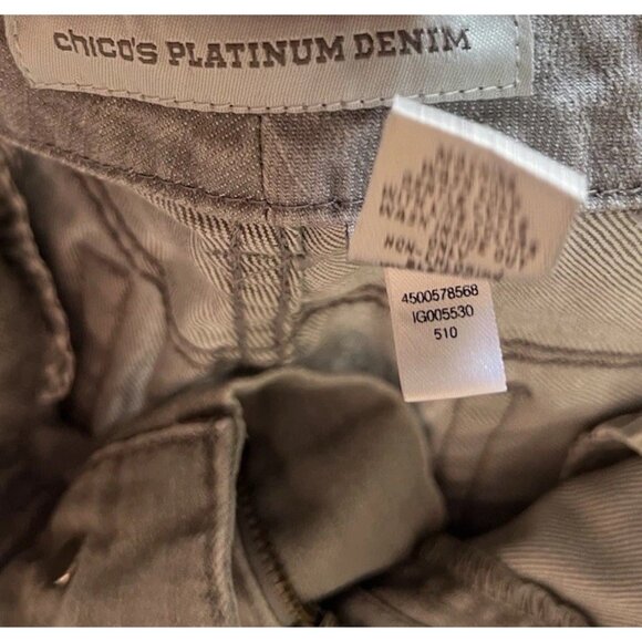Chico’s Platinum Denim Jeans Gray Silver Soft Cropped Capri Jeans Women’s Sz 0 - Picture 11 of 15
